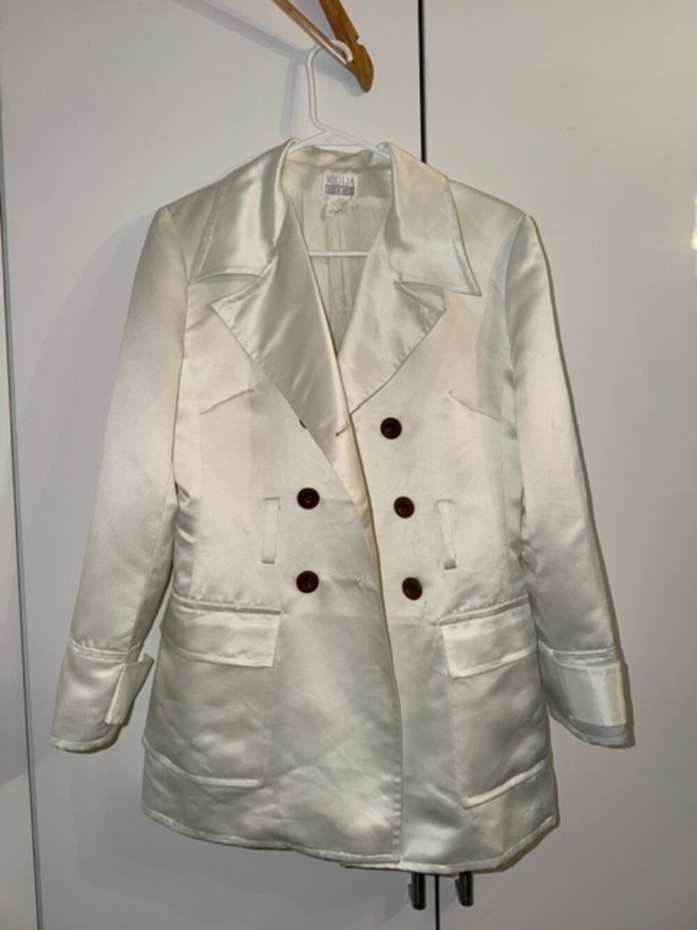 Satin Jacket by Moda International, Y2K, White, Size S